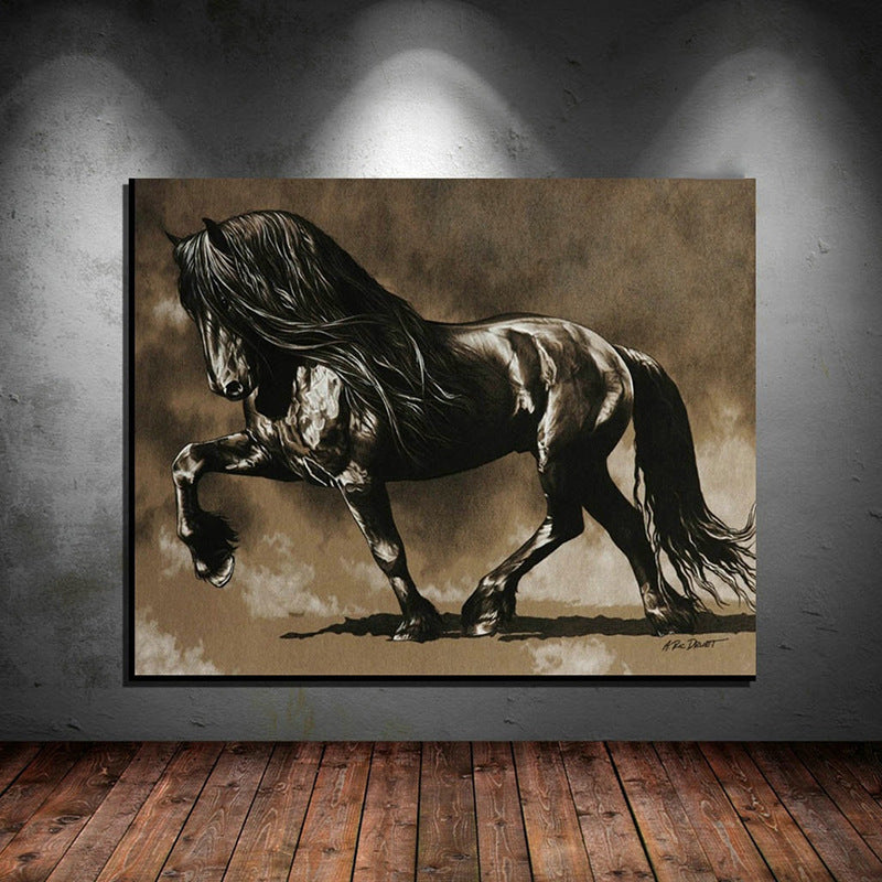Black Horse HD Frameless Painting