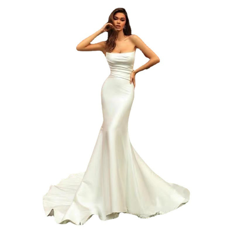 Women's Tube Top Satin Fishtail Gown Style Dress by VA