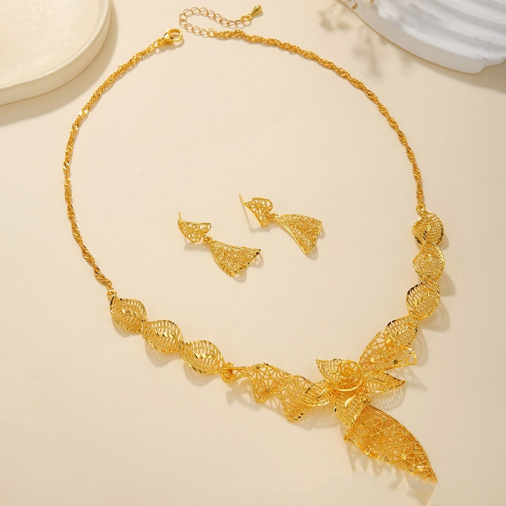 Hollow Carved Necklace And Earrings Sets by VA