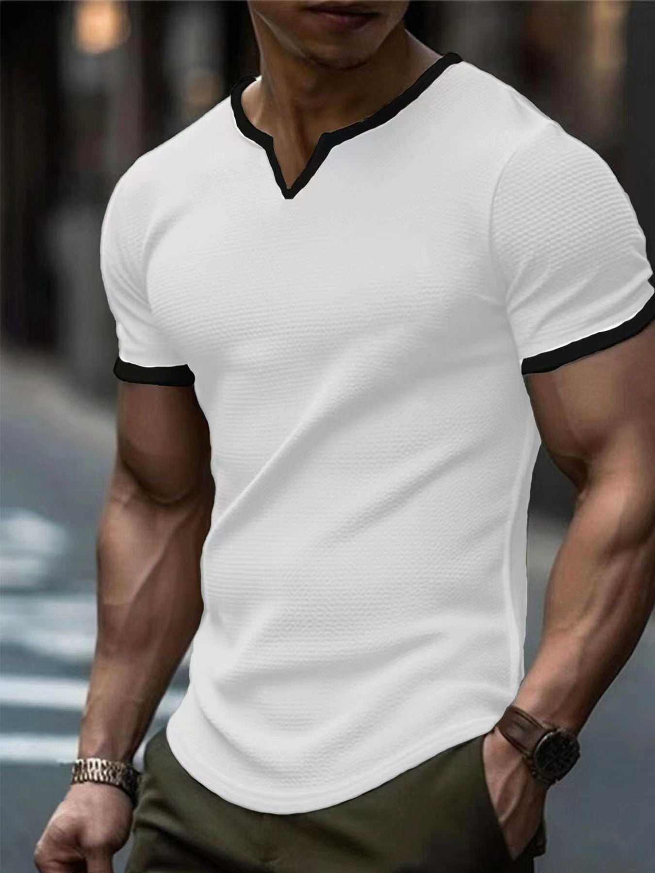 V Neck Outdoor Sports Waffle T-shirt