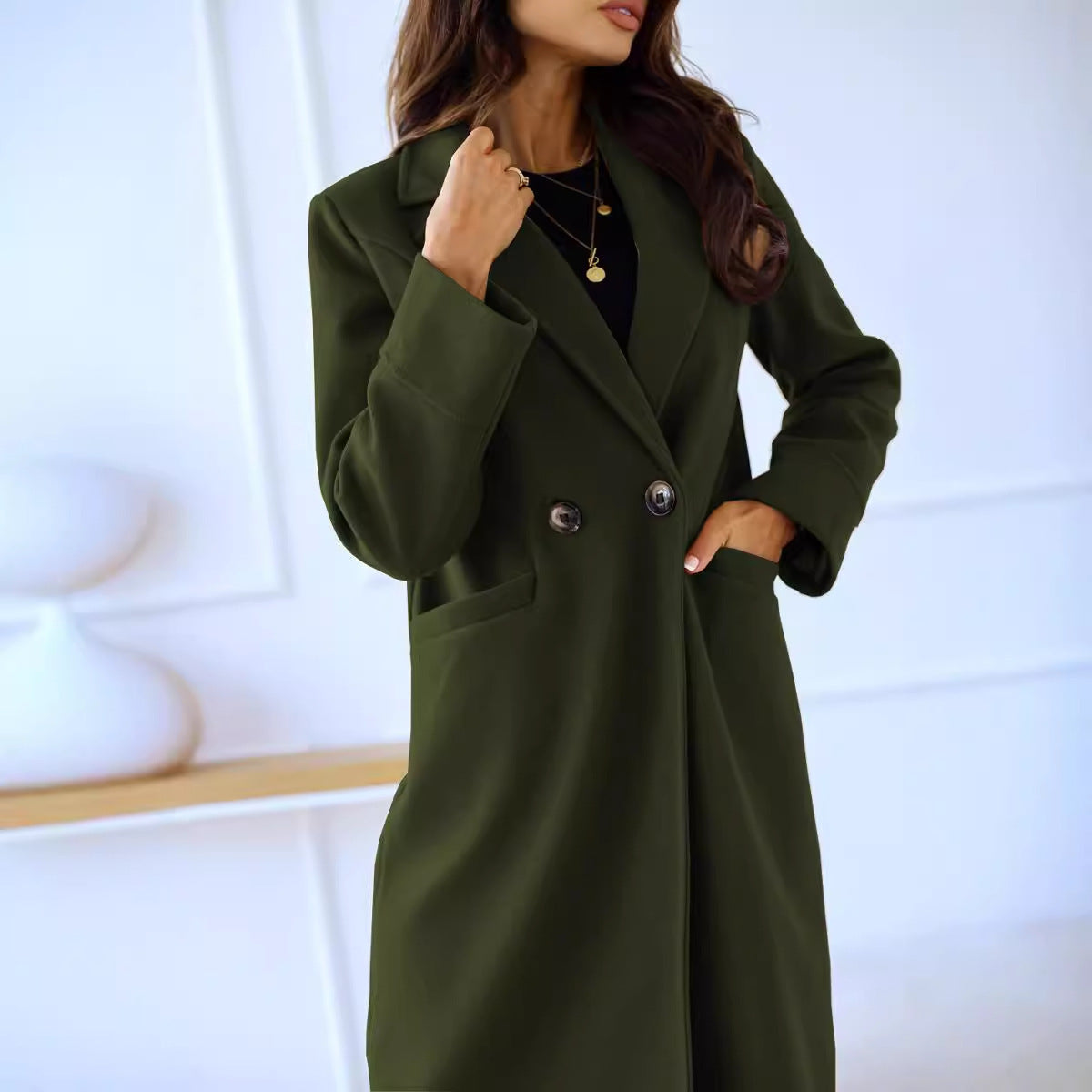 Simple Long Sleeve Woolen Coat by VA