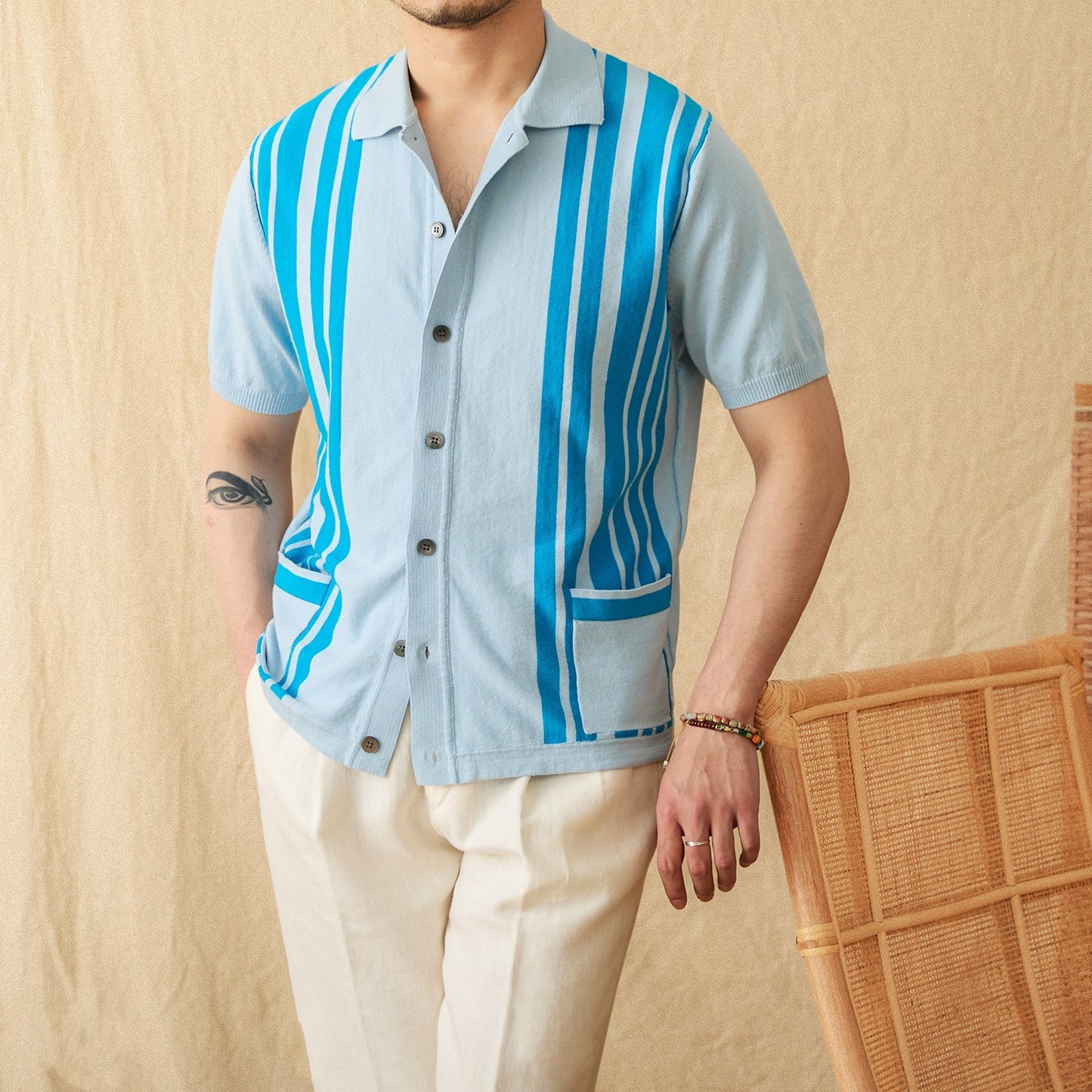 Cotton Striped Breathable Knitted Polo Shirt by VA