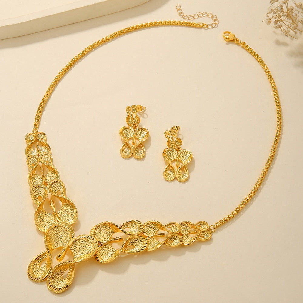 Hollow Carved Necklace And Earrings Sets by VA