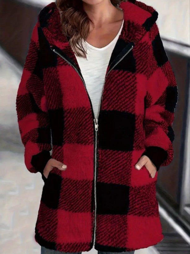 Casual Women's Checkered Hooded Jacket by VA