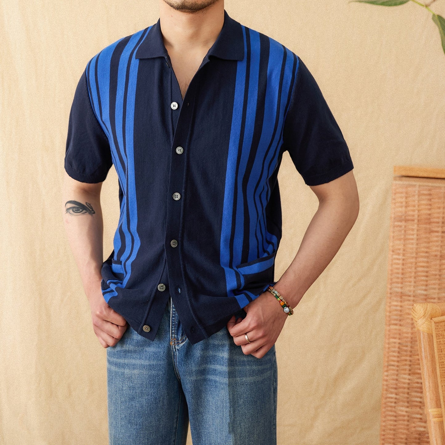 Cotton Striped Breathable Knitted Polo Shirt by VA