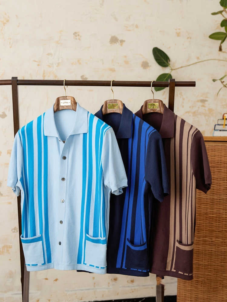 Cotton Striped Breathable Knitted Polo Shirt by VA