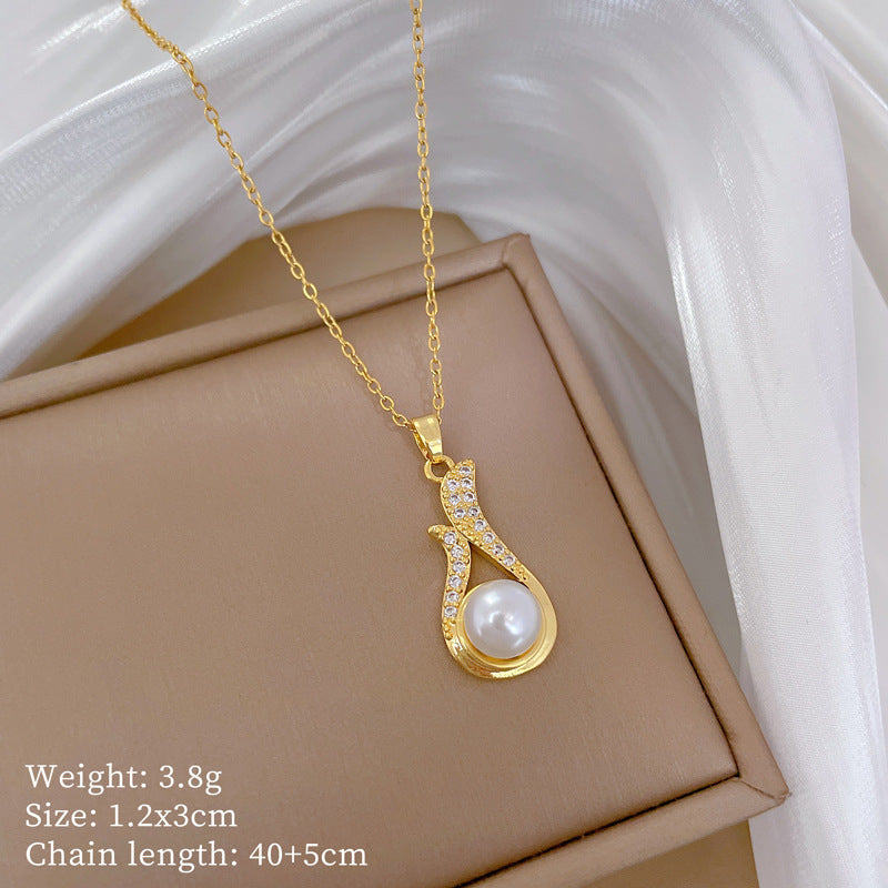 Luxury Full Diamond Pearl Necklace And Earrings Set