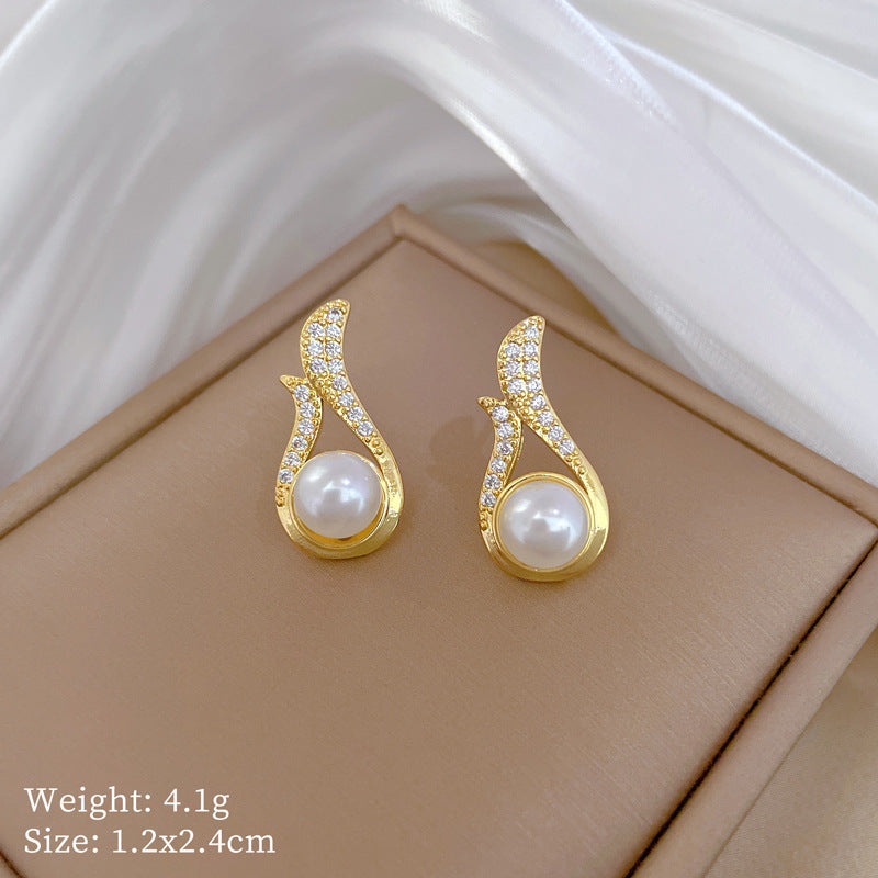 Luxury Full Diamond Pearl Necklace And Earrings Set