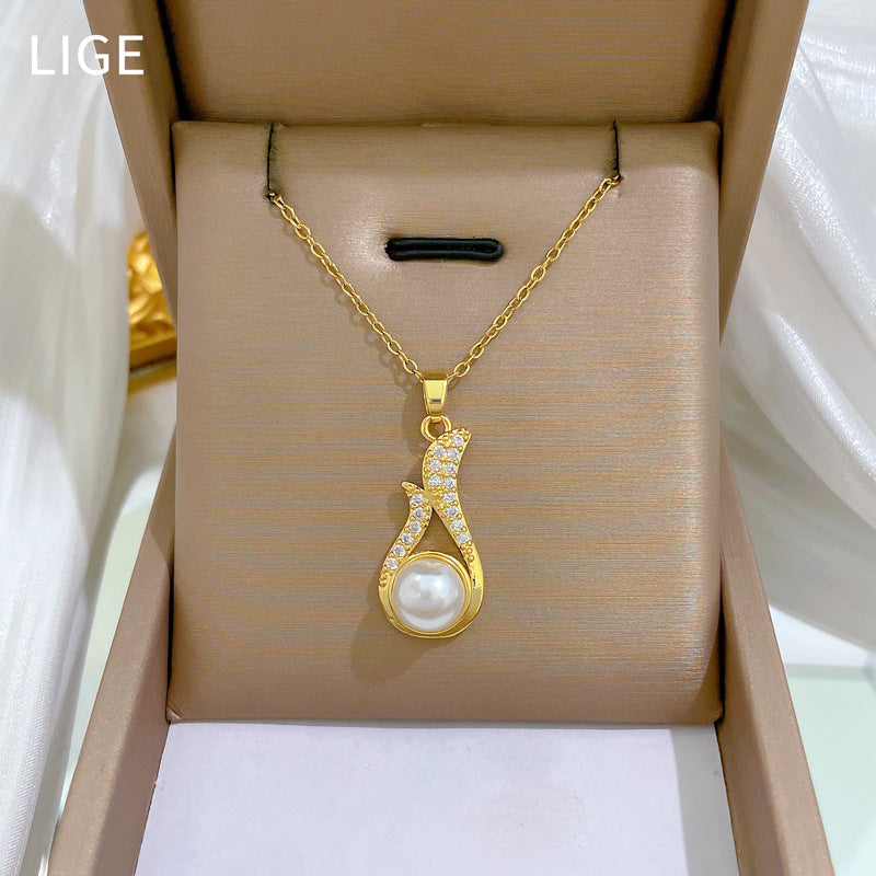 Luxury Full Diamond Pearl Necklace And Earrings Set