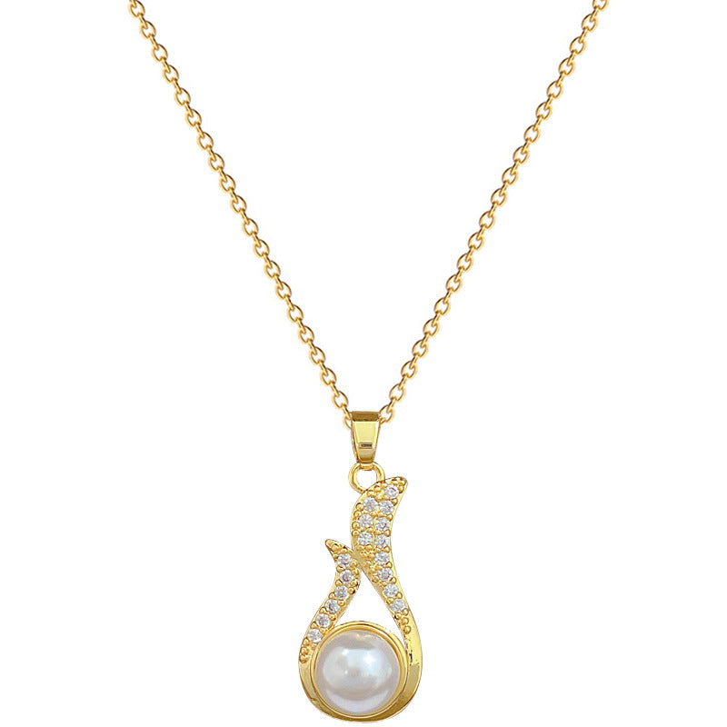 Luxury Full Diamond Pearl Necklace And Earrings Set
