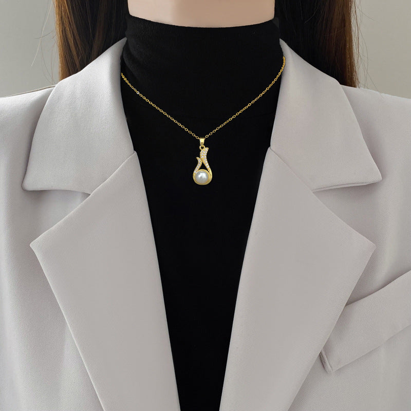 Luxury Full Diamond Pearl Necklace And Earrings Set