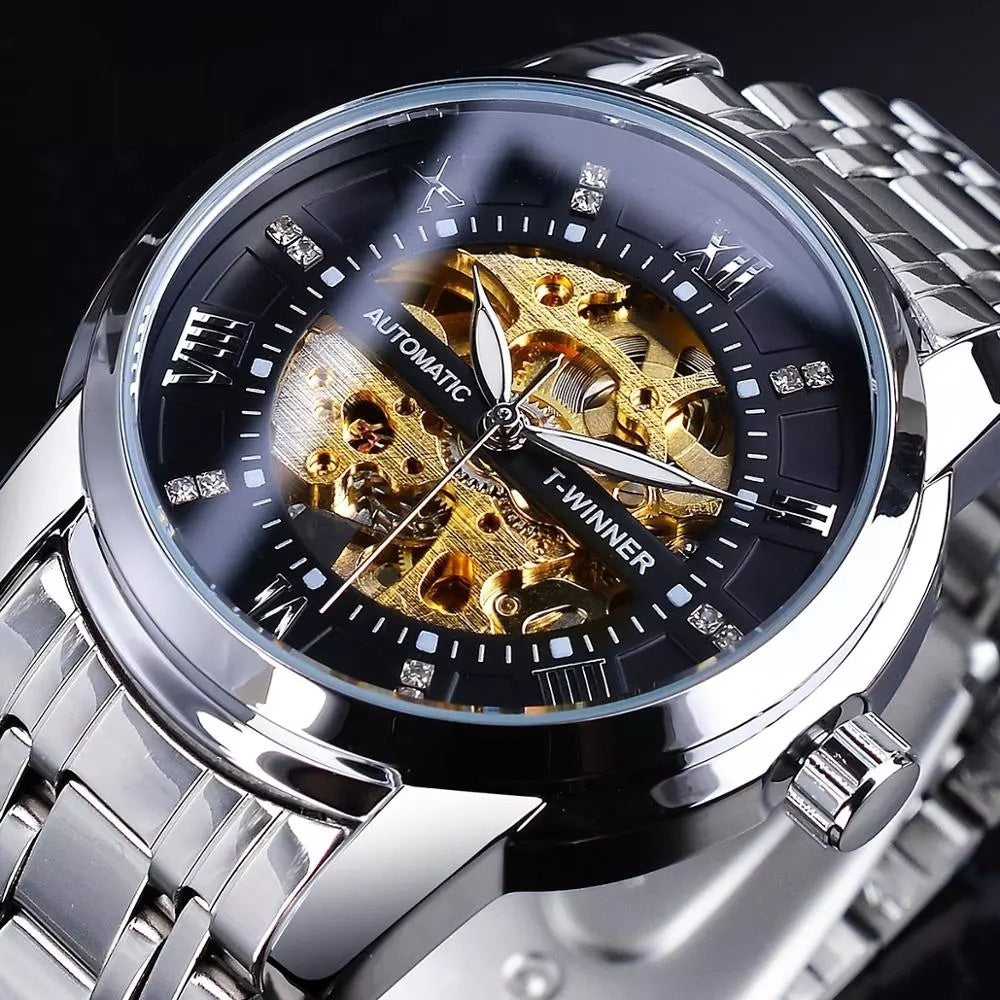 Men Hollowed-out Waterproof Mechanical Watch by VA