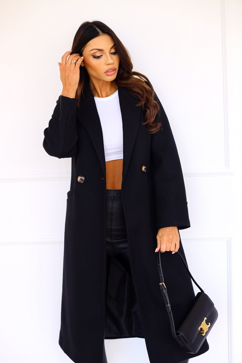 Simple Long Sleeve Woolen Coat by VA
