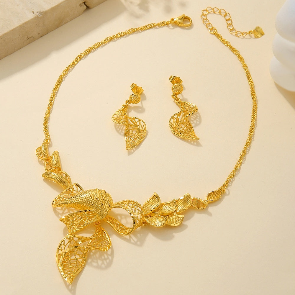Hollow Carved Necklace And Earrings Sets by VA