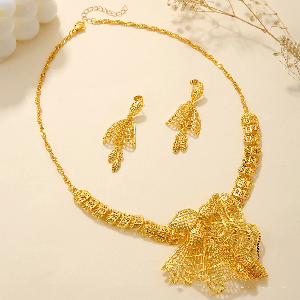Hollow Carved Necklace And Earrings Sets by VA