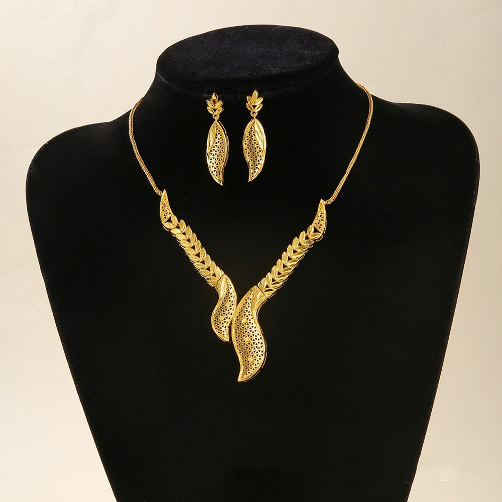 Hollow Carved Necklace And Earrings Sets by VA