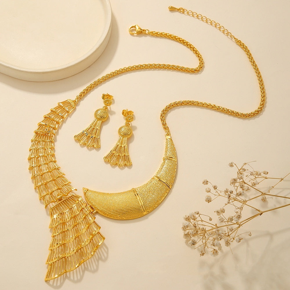 Hollow Carved Necklace And Earrings Sets by VA