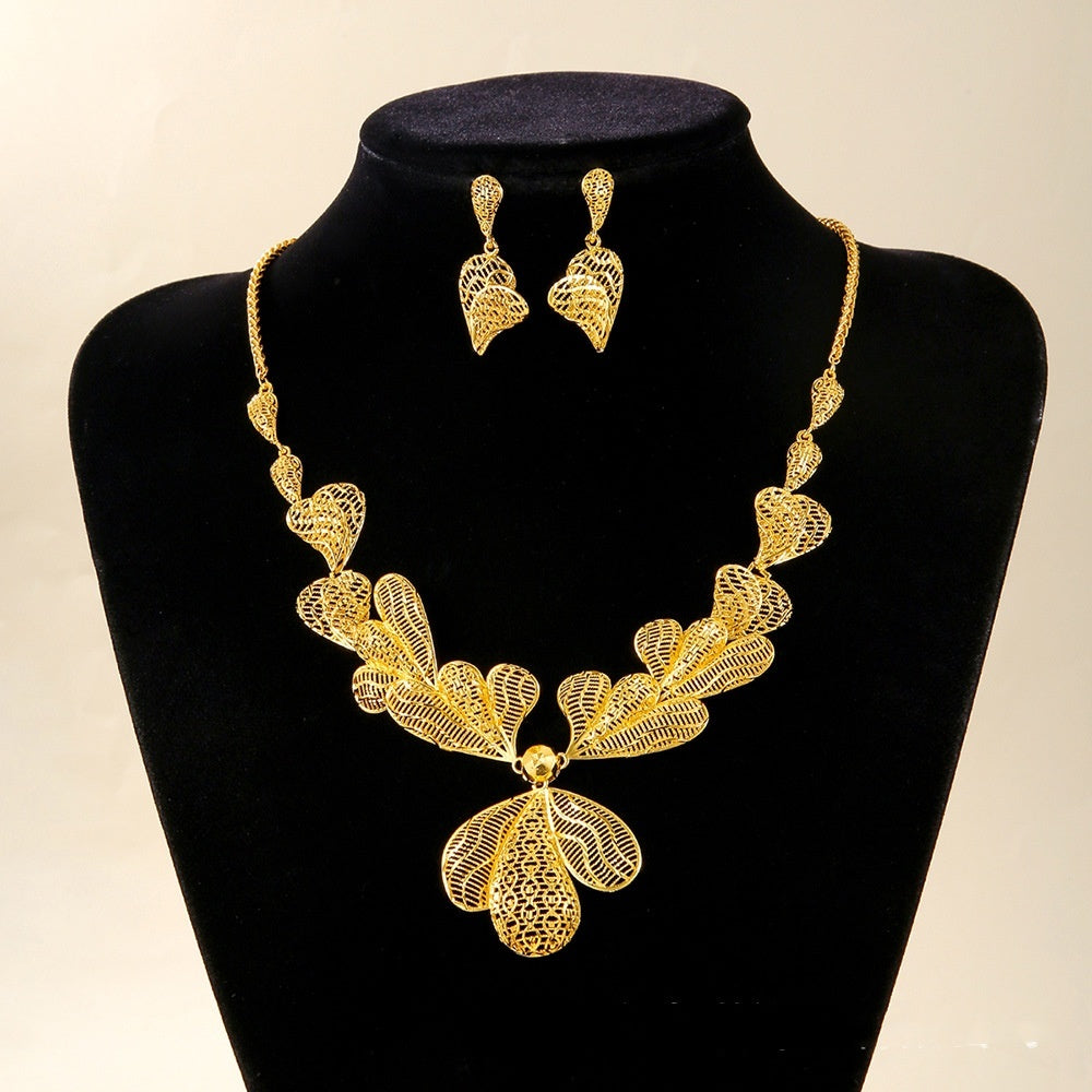 Hollow Carved Necklace And Earrings Sets by VA
