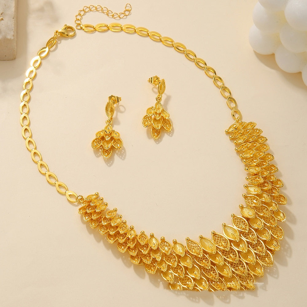 Hollow Carved Necklace And Earrings Sets by VA