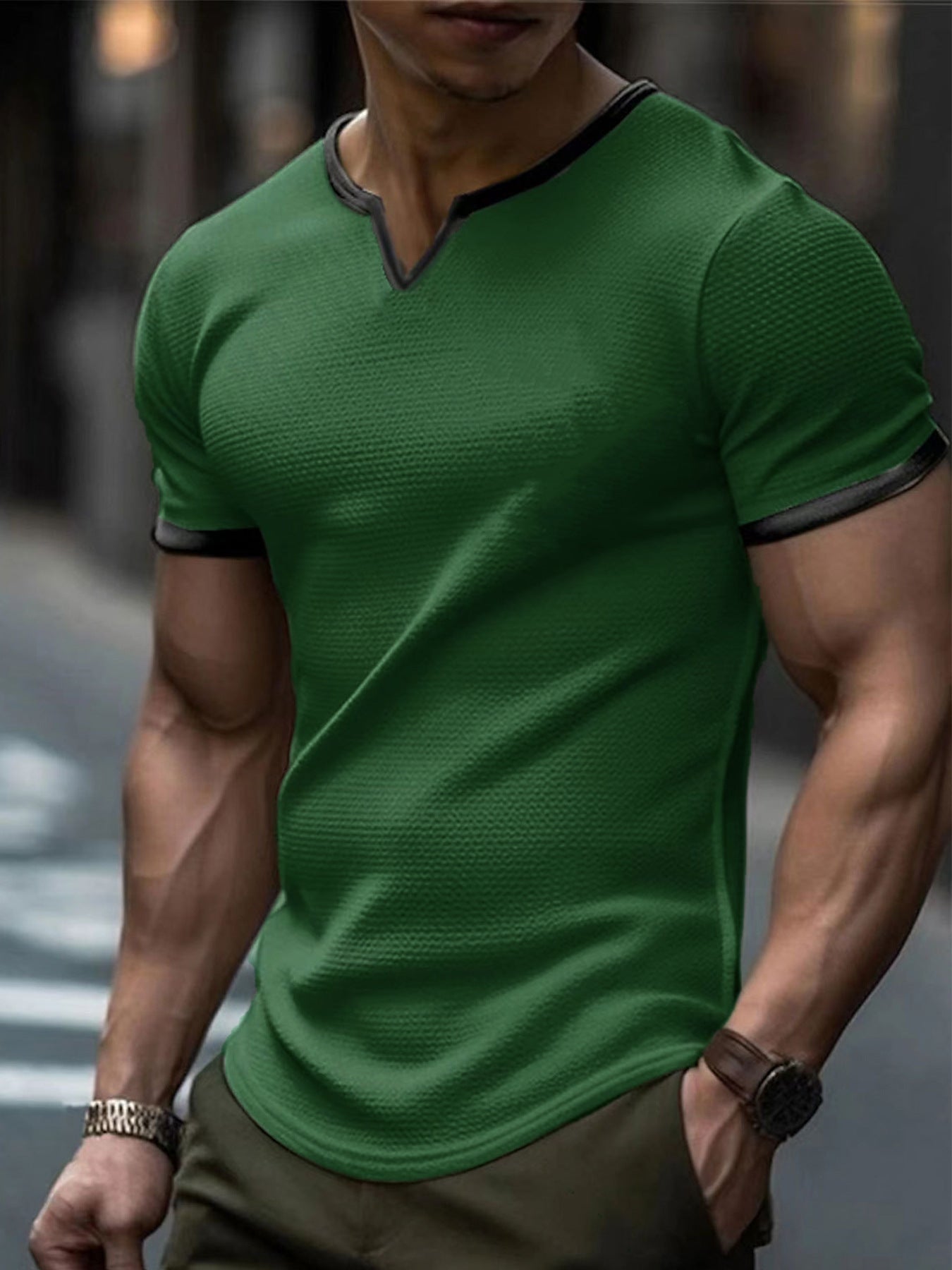 V Neck Outdoor Sports Waffle T-shirt