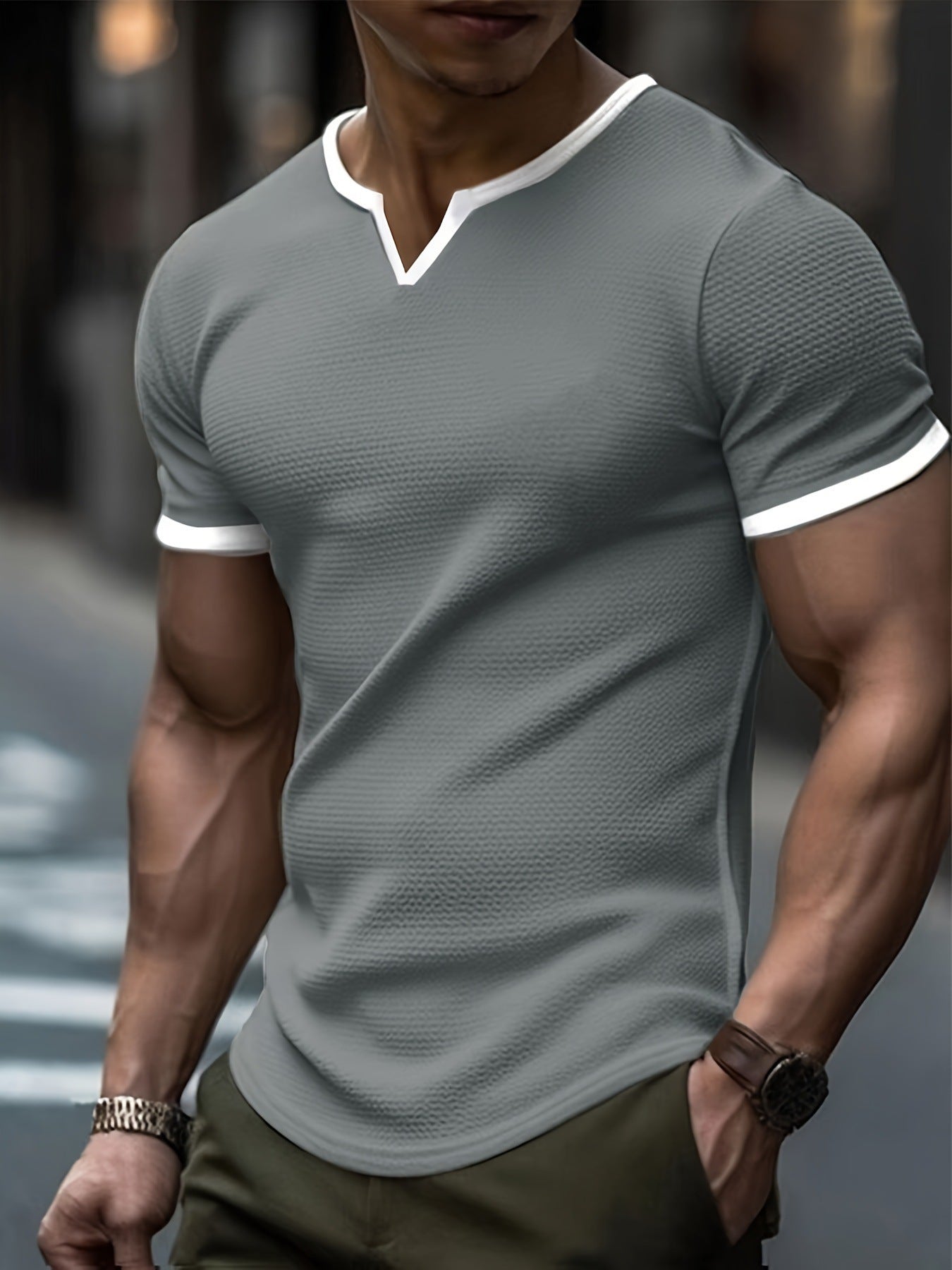 V Neck Outdoor Sports Waffle T-shirt