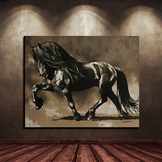 Black Horse HD Frameless Painting