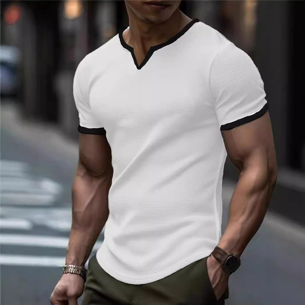 V Neck Outdoor Sports Waffle T-shirt