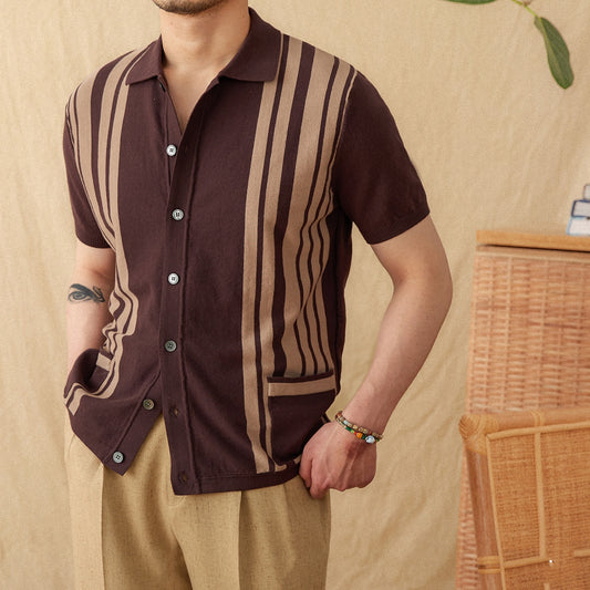 Cotton Striped Breathable Knitted Polo Shirt by VA