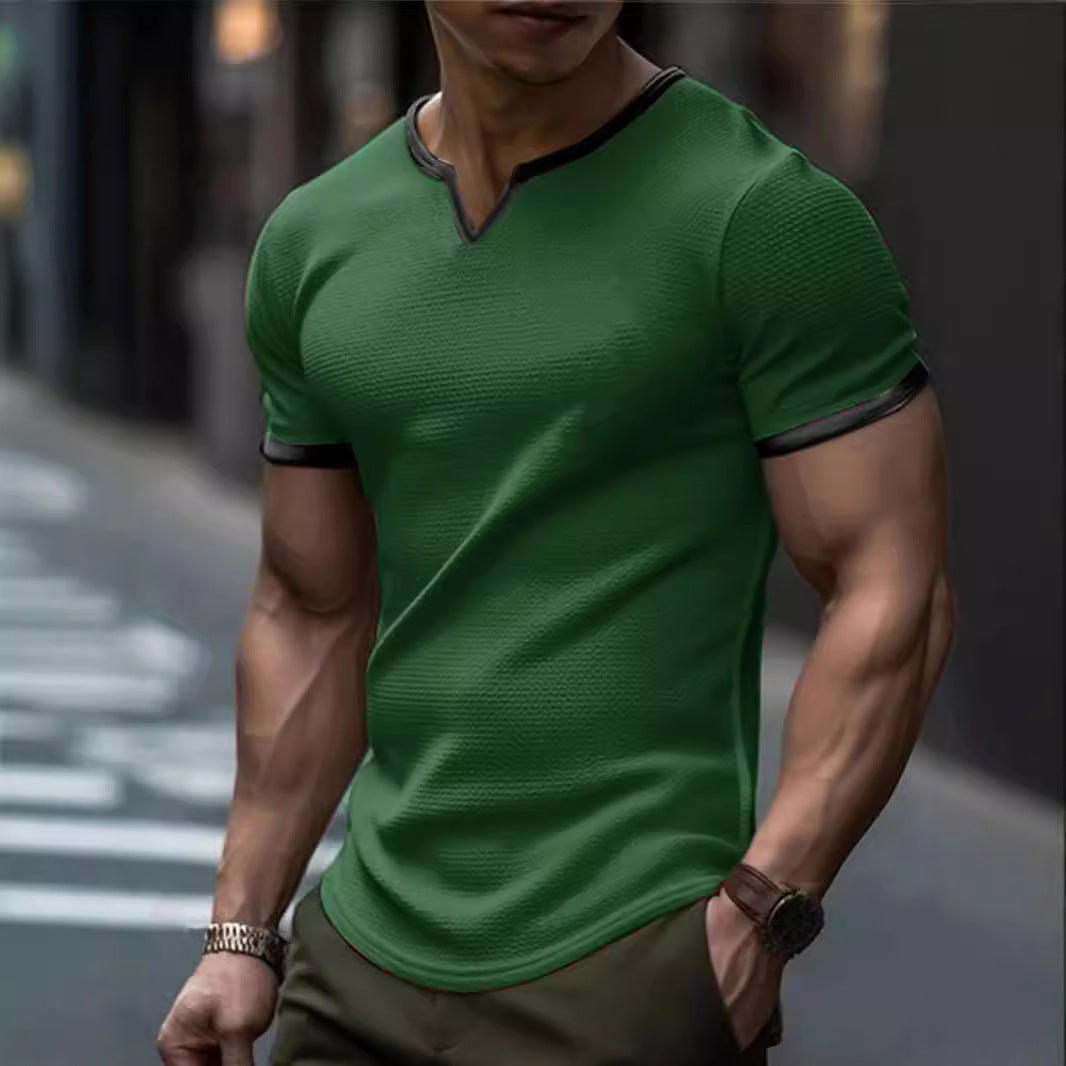 V Neck Outdoor Sports Waffle T-shirt