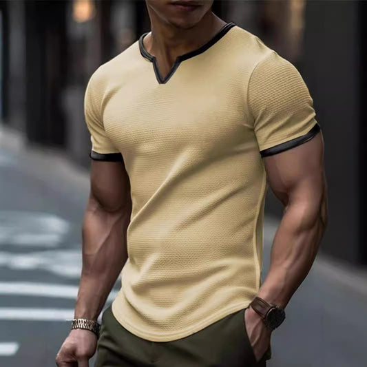 V Neck Outdoor Sports Waffle T-shirt