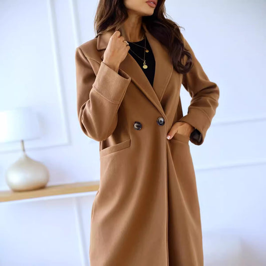 Simple Long Sleeve Woolen Coat by VA