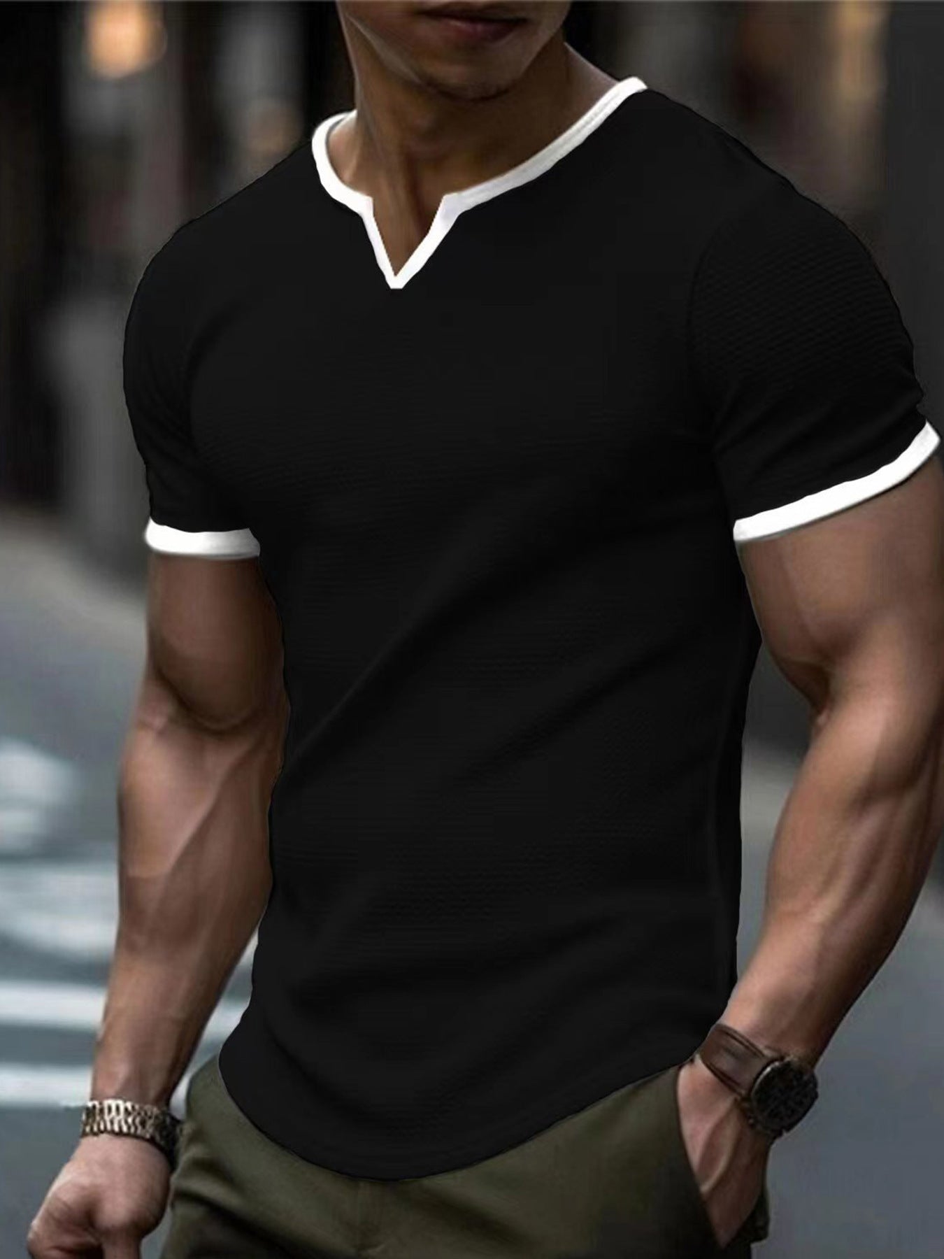 V Neck Outdoor Sports Waffle T-shirt