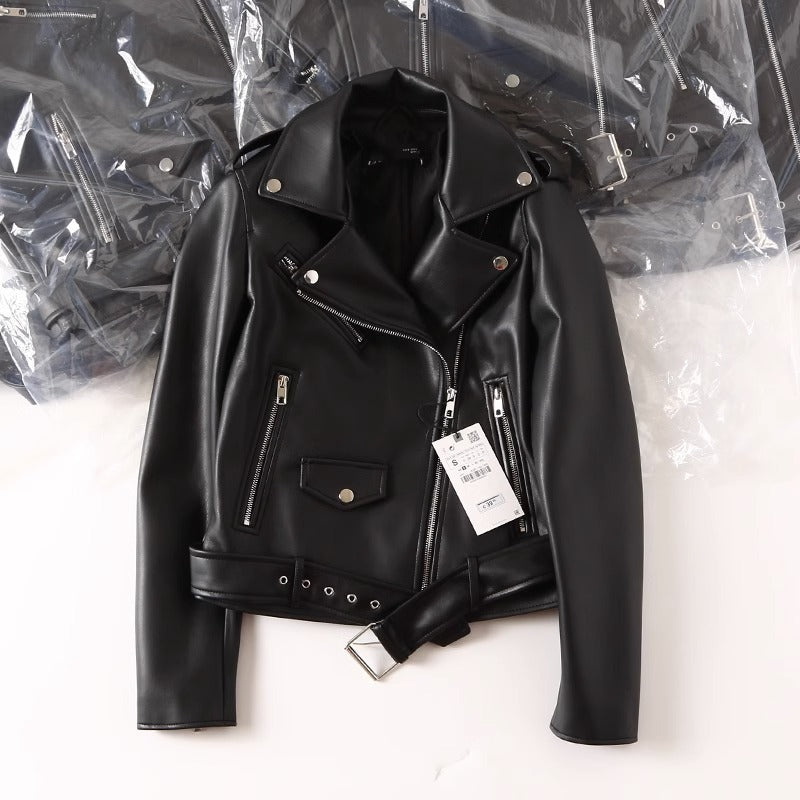Women's Black Leather Jacket by VA