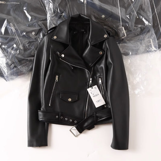 Women's Black Leather Jacket by VA