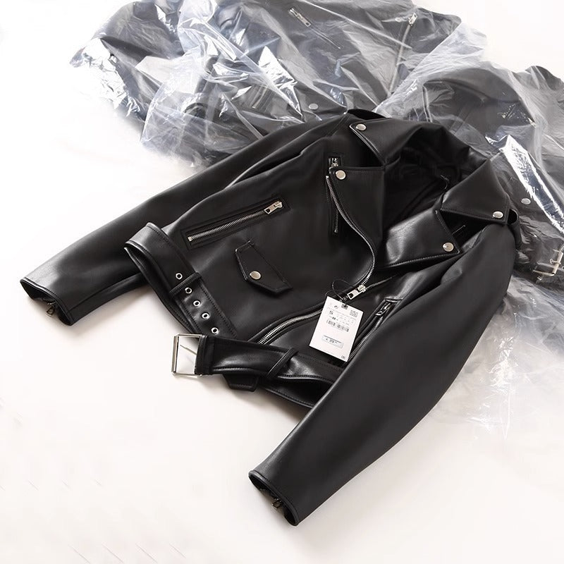 Women's Black Leather Jacket by VA