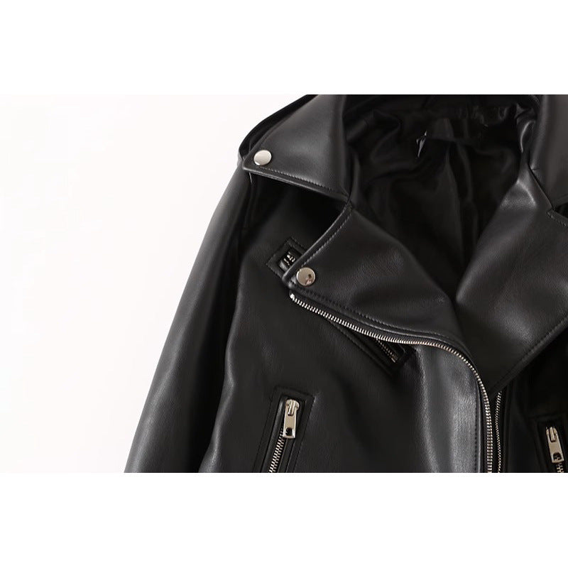 Women's Black Leather Jacket by VA