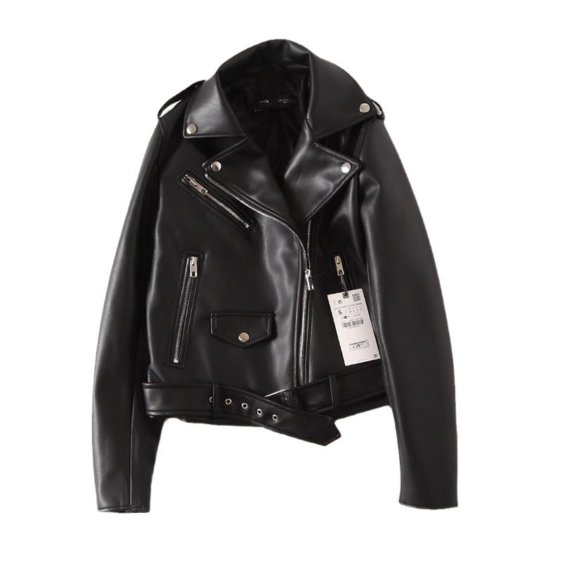 Women's Black Leather Jacket by VA