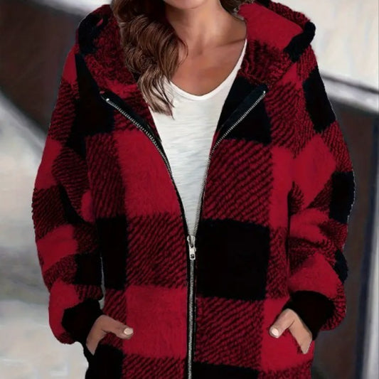 Casual Women's Checkered Hooded Jacket by VA